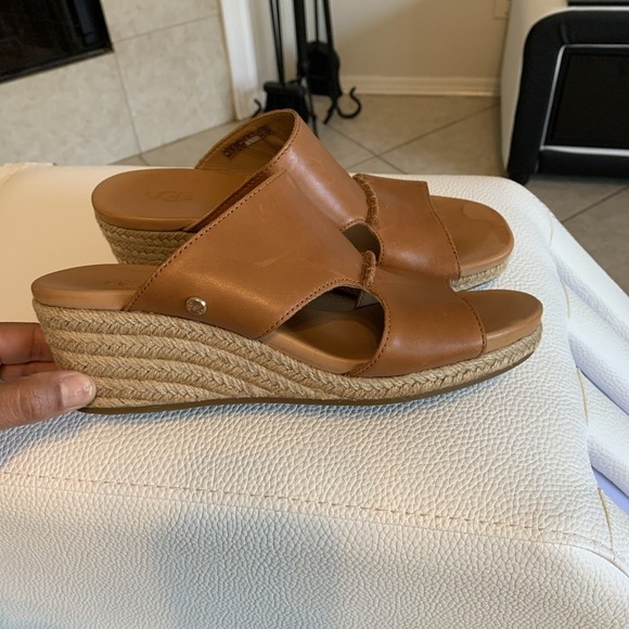 NEW Ugg Eirene Tan Brown Leather Espadrilles Wedge Sandal Size 6.5, $99.99 - Picture 4 of 6